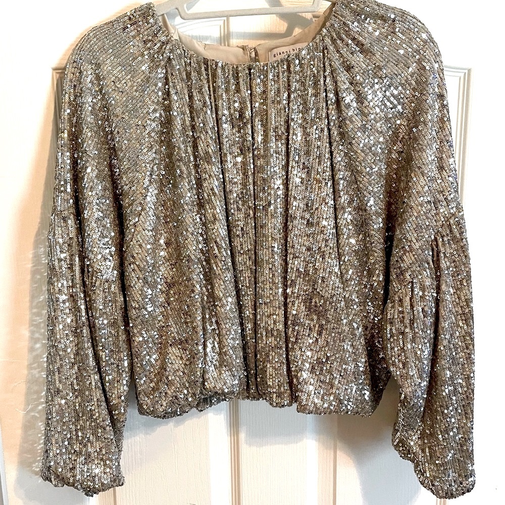 🔥Gianni bini Maurissa Sequin Long Sleeve. Silver. Amazing top! Worn one time!